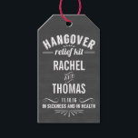 Hangover Relief Kit | Chalkboard Wedding Favor Gift Tags<br><div class="desc">Send your guests home with everything they'll need to recover from the big night! Put together essentials like pain reliever, water, and snacks, and label the care packages with these fun gift tags. Brushed gray chalkboard tags feature "Hangover Relief Kit -- In Sickness and in Health" in white vintage apothecary...</div>
