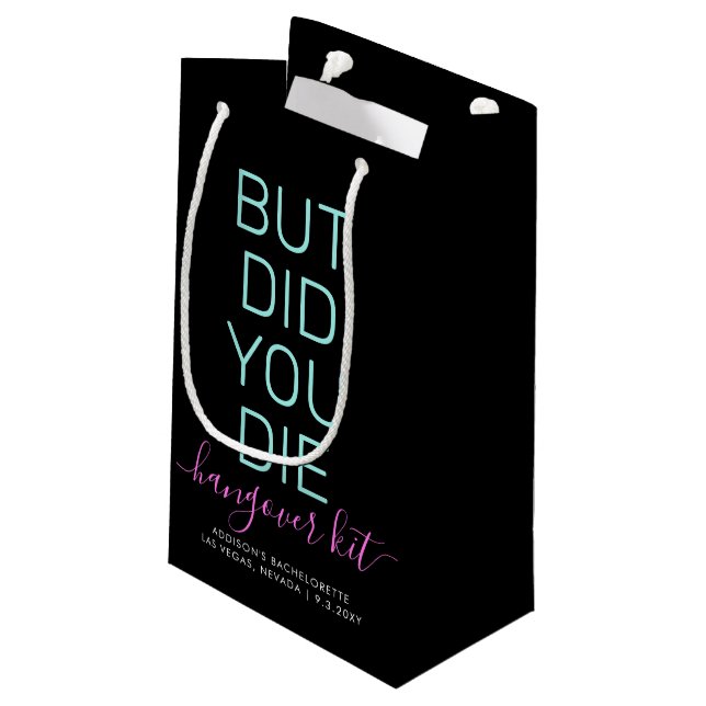 Hangover Relief Kit Neon Black Personalized Small Gift Bag (Back Angled)