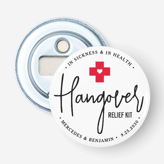 Hangover Relief Kit Personalized Wedding Favor   Bottle Opener (Front)