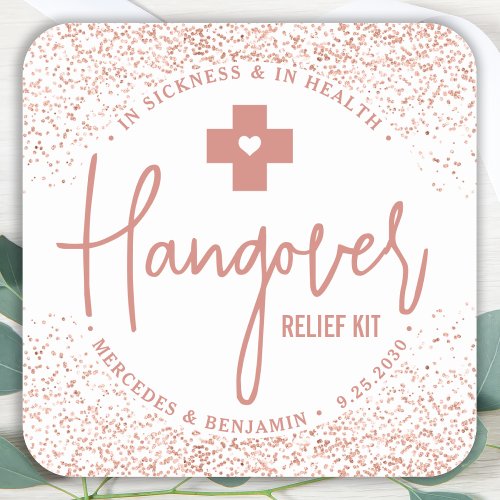Hangover Relief Kit Rose Gold Wedding Favor Square Sticker