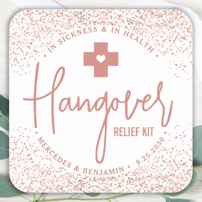 Hangover Relief Kit Rose Gold Wedding Favor Square Sticker (Creator Uploaded)