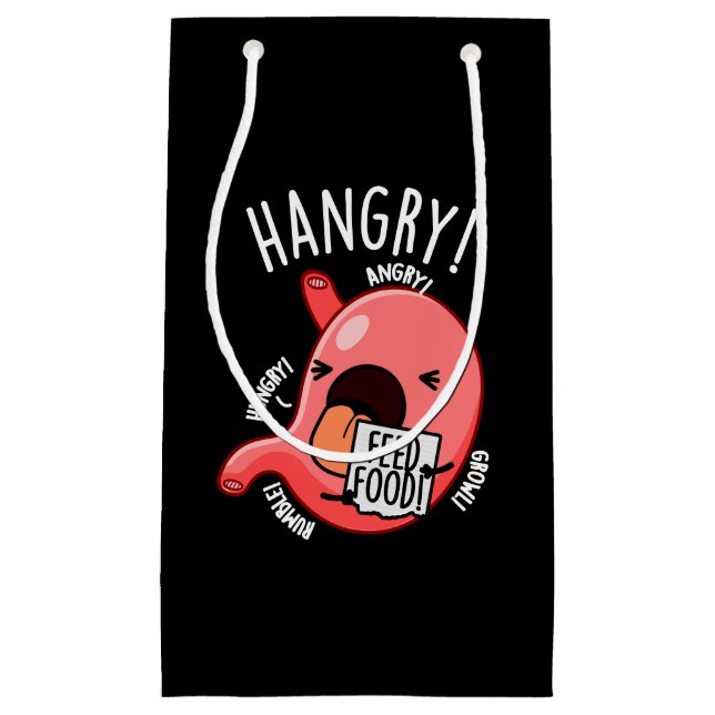 Hangry Funny Stomach Pun Dark BG Small Gift Bag (Front)