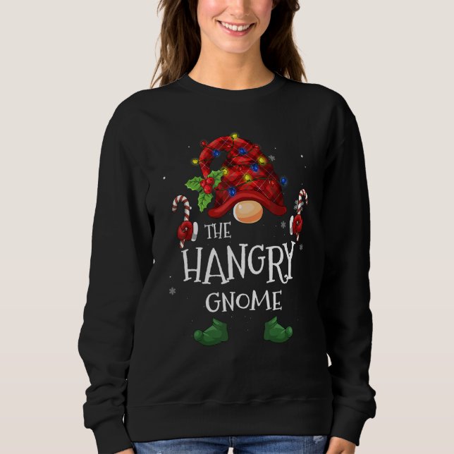 Hangry Gnome Buffalo Plaid Christmas Tree Light Sweatshirt (Front)