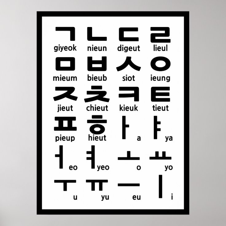 Hangul, Hangeul, Korean alphabet, Korean Language, Poster | Zazzle