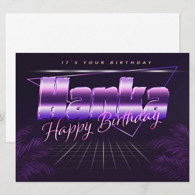 Hanka first name last name purple retro card birth (Front/Back)