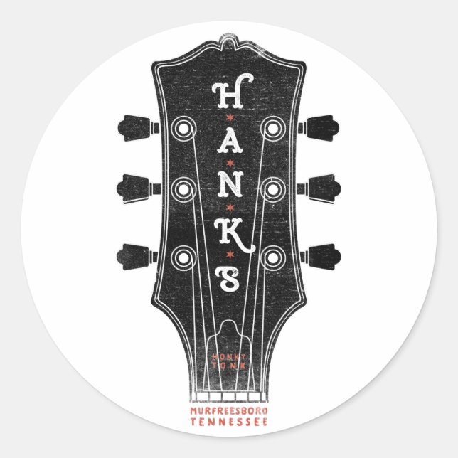 Hank's Guitar Head Classic Round Sticker (Front)