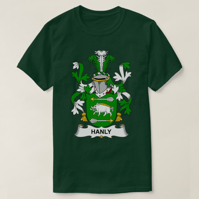 Hanly Coat of Arms Family Crest  T-Shirt (Design Front)