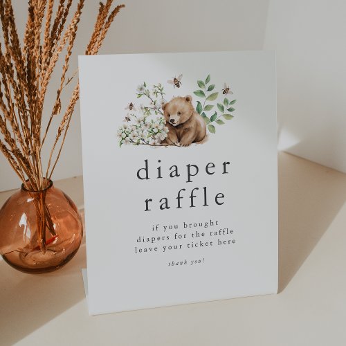 HANNAH Bear Woodland Baby Shower Diaper Raffle Pedestal Sign