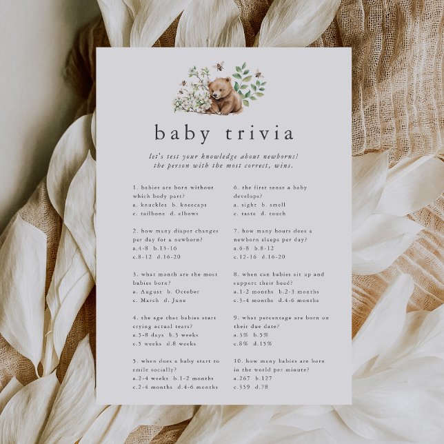HANNAH Bear Woodland Baby Shower Trivia Game Card (HANNAH Bear Woodland Baby Shower Trivia Game Card)
