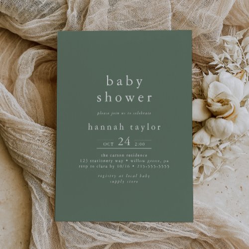 HANNAH Boho Modern Sage Green Simple Baby Shower Invitation