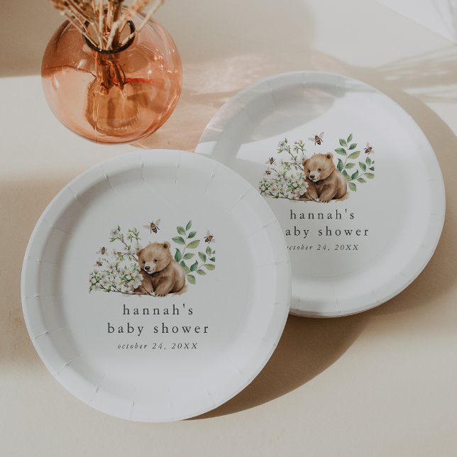 HANNAH Boho Summer Bear Bee Woodland Baby Shower Paper Plates (HANNAH Boho Summer Bear Bee Woodland Baby Shower Paper Plates)