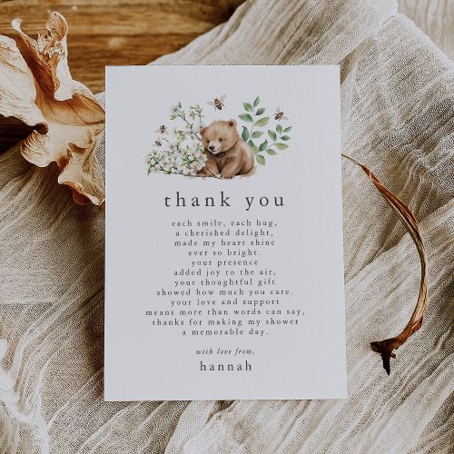 HANNAH Boho Summer Bear Bee Woodland Baby Shower Thank You Card