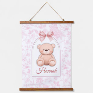 Hannah   Custom Pink Teddy Bear Nursery Design  Hanging Tapestry