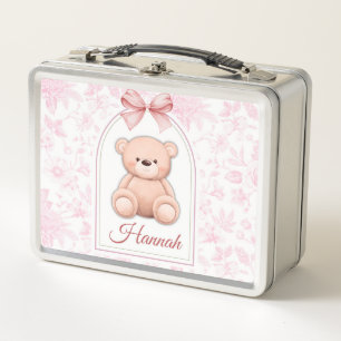 Hannah Custom Pink Teddy Bear Nursery Design Metal Lunch Box