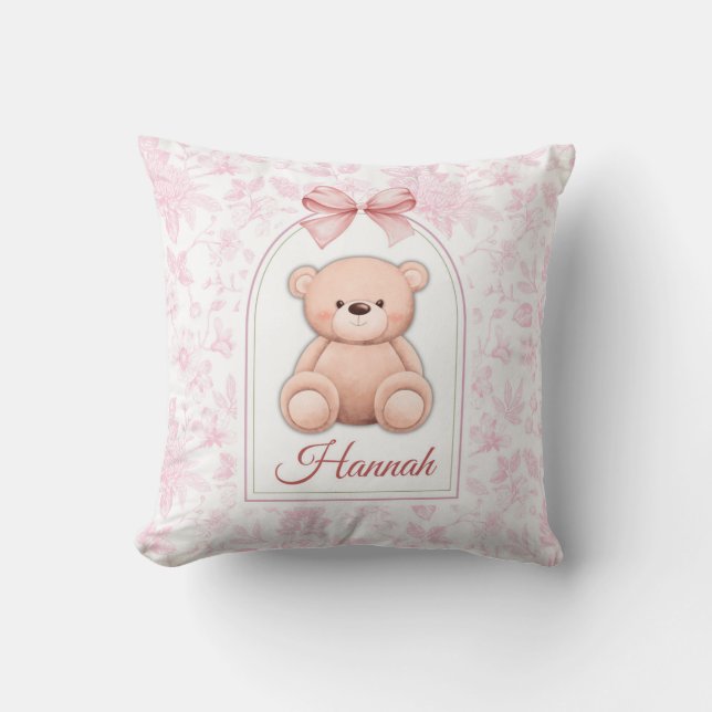 Hannah | Custom Pink Teddy Bear Nursery Design  Throw Pillow (Front)
