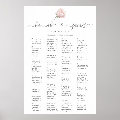 Hannah Elegant Alphabetical Wedding Seating Chart