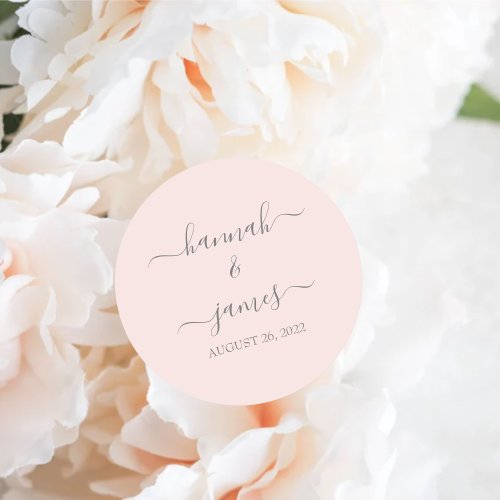 Hannah  Elegant Blush Pink Calligraphy Wedding Classic Round Sticker