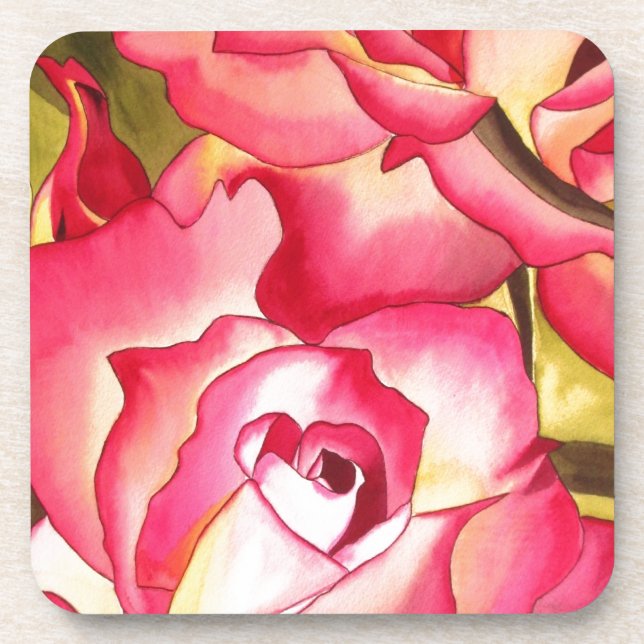 Hannah Gordon pink Rose watercolor art Drink Coaster (Front)