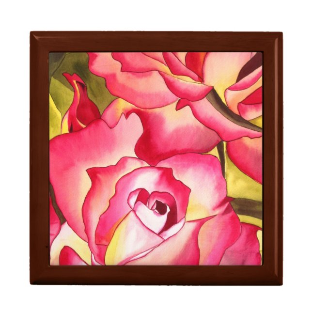 Hannah Gordon pink rose watercolor art Keepsake Box (Front)