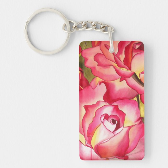Hannah Gordon pink rose watercolor art Keychain (Front)