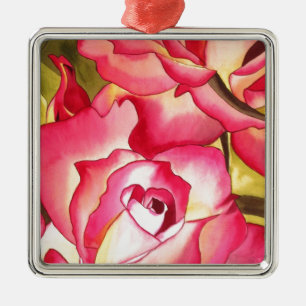 Hannah Gordon pink Rose watercolor art Metal Ornament