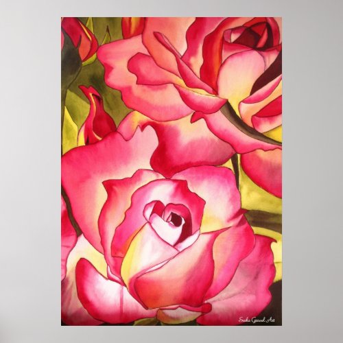 Hannah Gordon pink rose watercolor art Poster