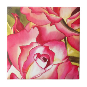 Hannah Gordon pink Rose watercolor art Tile