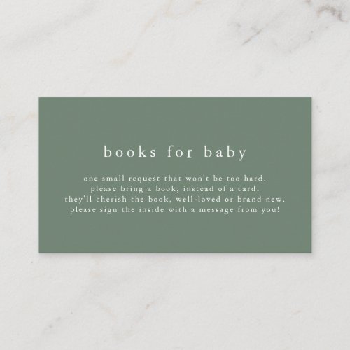 HANNAH Green Simple Baby Shower Books for Baby Enclosure Card
