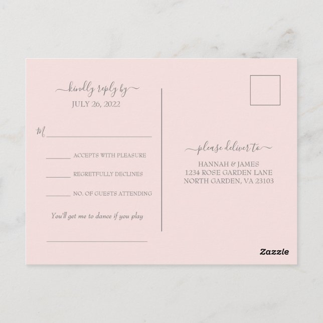 Hannah Modern Simple Song Request Wedding RSVP Postcard (Back)