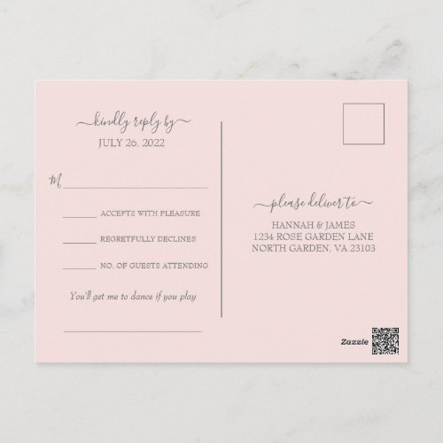 Hannah Modern Simple Song Request Wedding RSVP Postcard