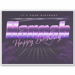 Hannah Name First Name Purple Retro Sticker Birthd