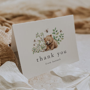HANNAH Neutral Bear Bee Boho Woodland Baby Shower Letterpress Thank You Card