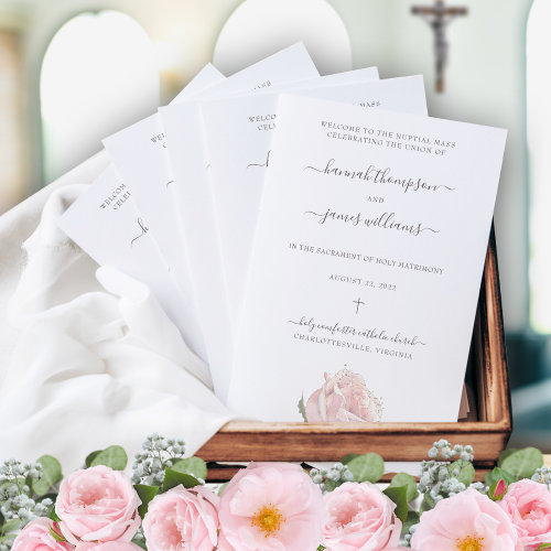 Hannah Pink Catholic Wedding Program with Mass