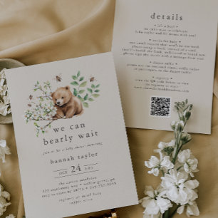 HANNAH QR Vintage We Can Bearly Wait Baby Shower Invitation