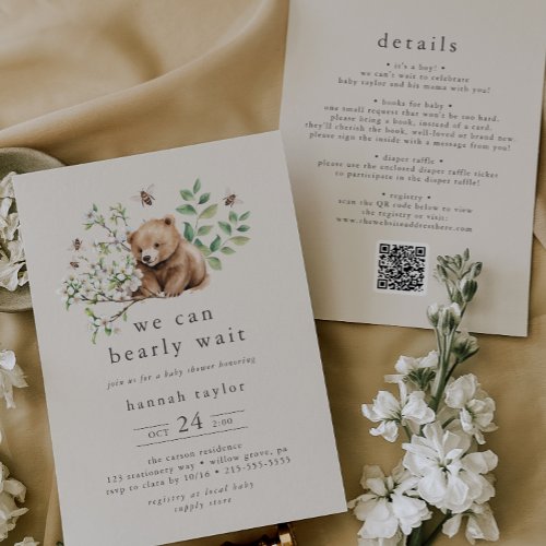 HANNAH QR Vintage We Can Bearly Wait Baby Shower Invitation