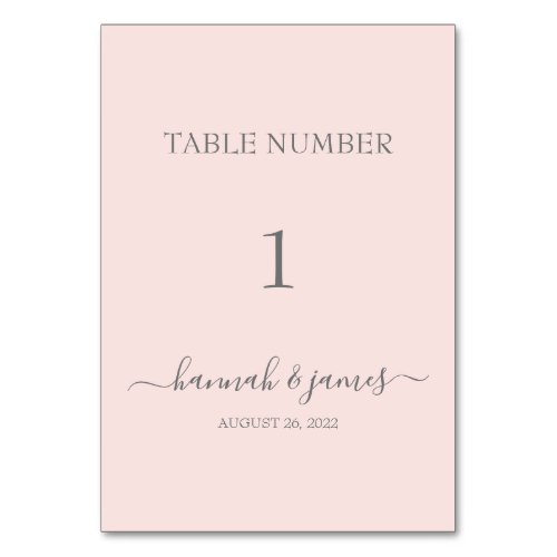 Hannah  Romantic Blush Pink Calligraphy Table Number