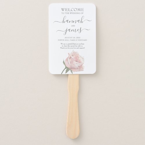 Hannah  Romantic Blush Rose Calligraphy Hand Fan