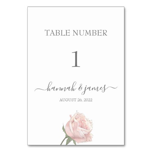 Hannah  Romantic Blush Rose Calligraphy Wedding Table Number