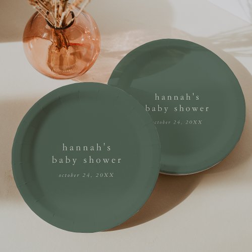 HANNAH Sage Green Boho Modern Simple Baby Shower Paper Plates