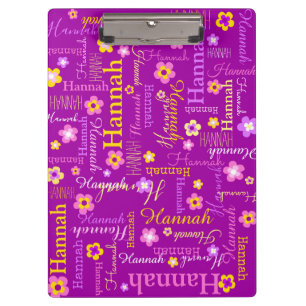 Hannah short named purple text flower clipboard