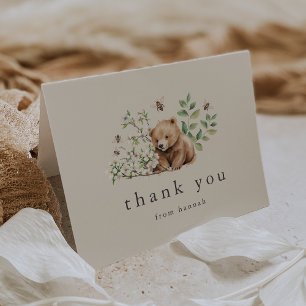 HANNAH Vintage Bear Bee Boho Woodland Baby Shower Letterpress Thank You Card