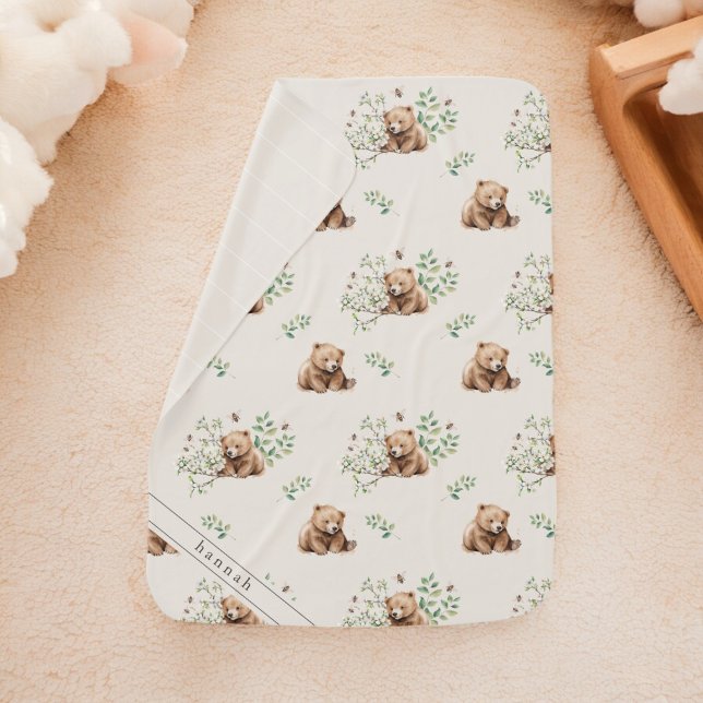 HANNAH Vintage Bear Bee Woodland Name Baby Blanket (HANNAH Vintage Bear Bee Woodland Name Baby Blanket)