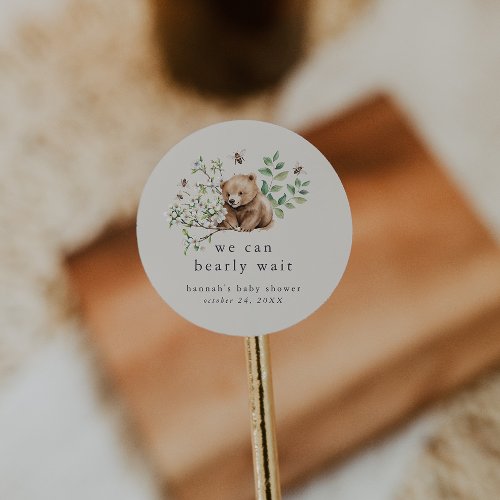 HANNAH Vintage Bear We Can Bearly Wait Baby Shower Classic Round Sticker