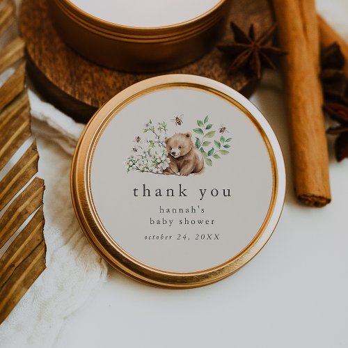HANNAH Vintage Bear Woodland Baby Shower Thank You Classic Round Sticker