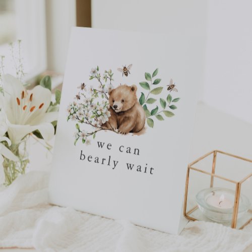 HANNAH Woodland We Can Bearly Wait Baby Shower Pedestal Sign