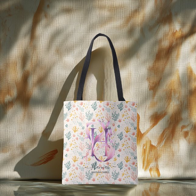 Hannah's Vibrant Coral Floral Monogram - H Tote Bag (Creator Uploaded)