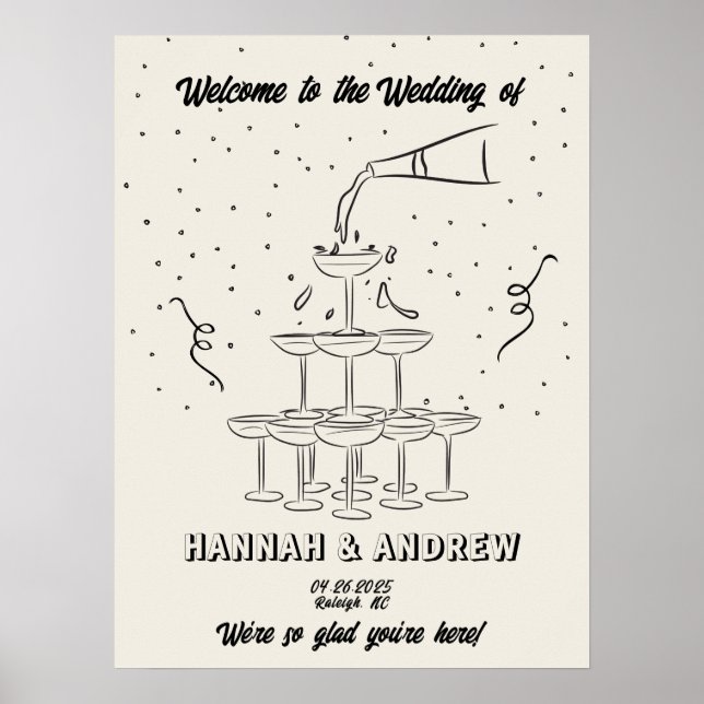 Hannah's Welcome Wedding Champange tower Poster (Front)