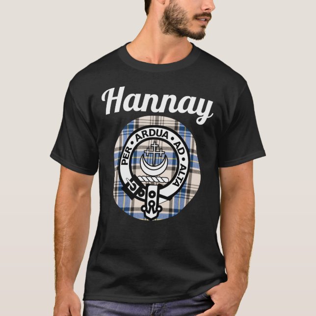 Hannay Clan Scottish Name Coat Of Arms Tartan T-Shirt (Front)