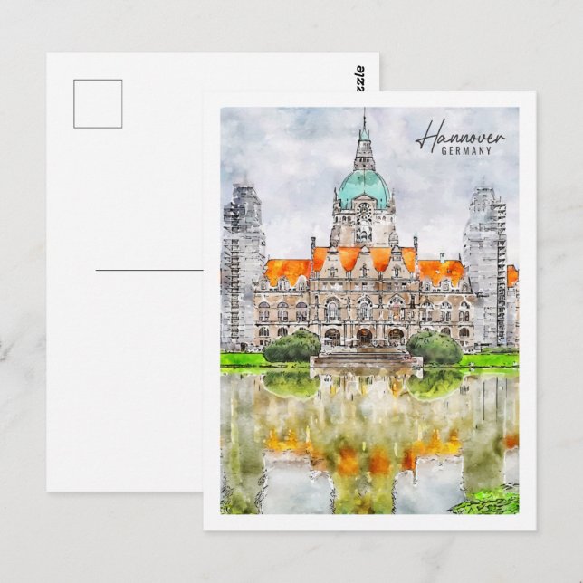 Hannover Germany Travel Place Watercolor Postcard (Front/Back)
