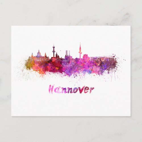 Hannover skyline in watercolor postcard